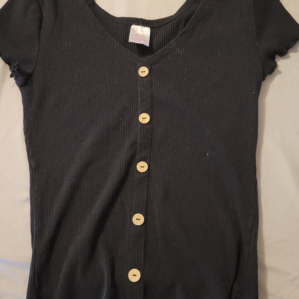 Black Button-Up Ribbed Top